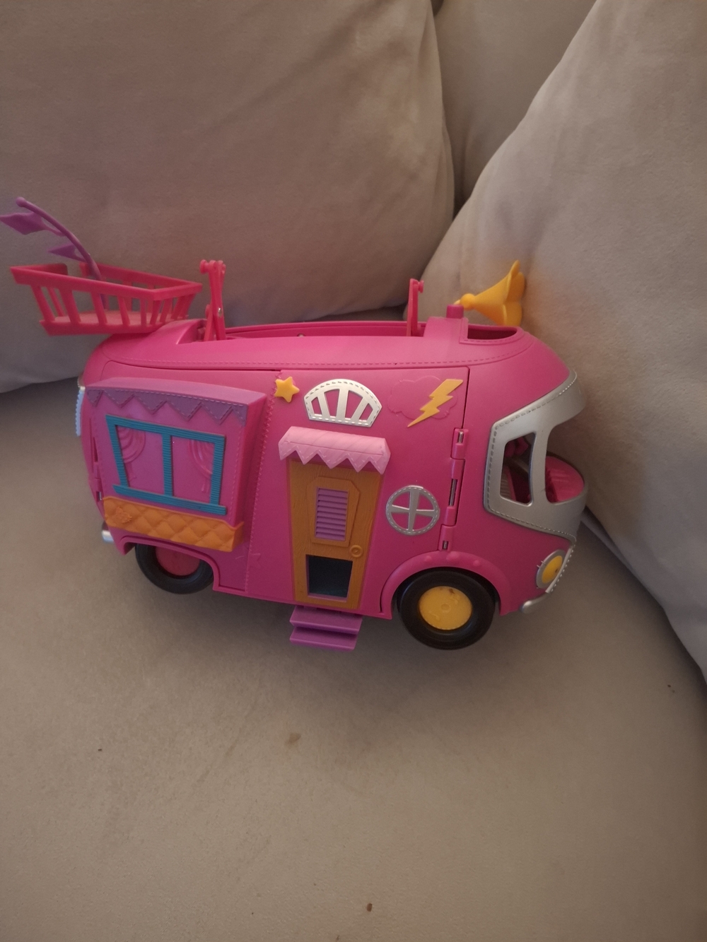 Pink Kids Play Camper Toy with Yellow Accents